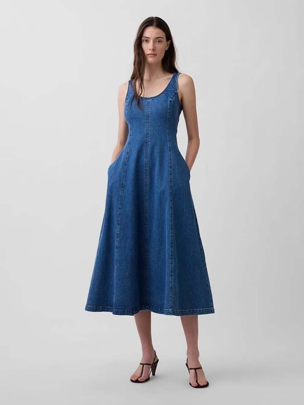 NWT Gap Denim Scoop Neck Maxi Dress Small Medium Wash Fit & Flare